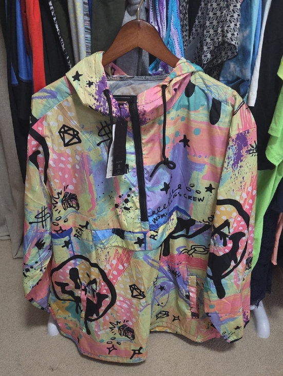 Reason Jackets & Blazers - Reason Multicolor Abstract Print Hooded Anorak Jacket